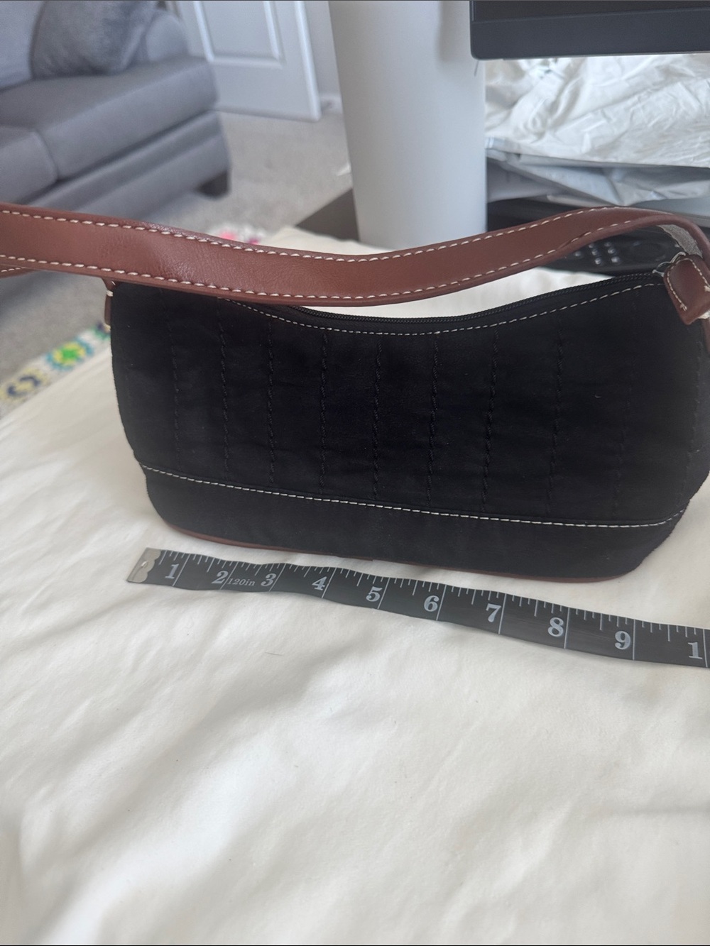 Tommy Hilfiger Black Mini Shoulder Bag with Brown Strap